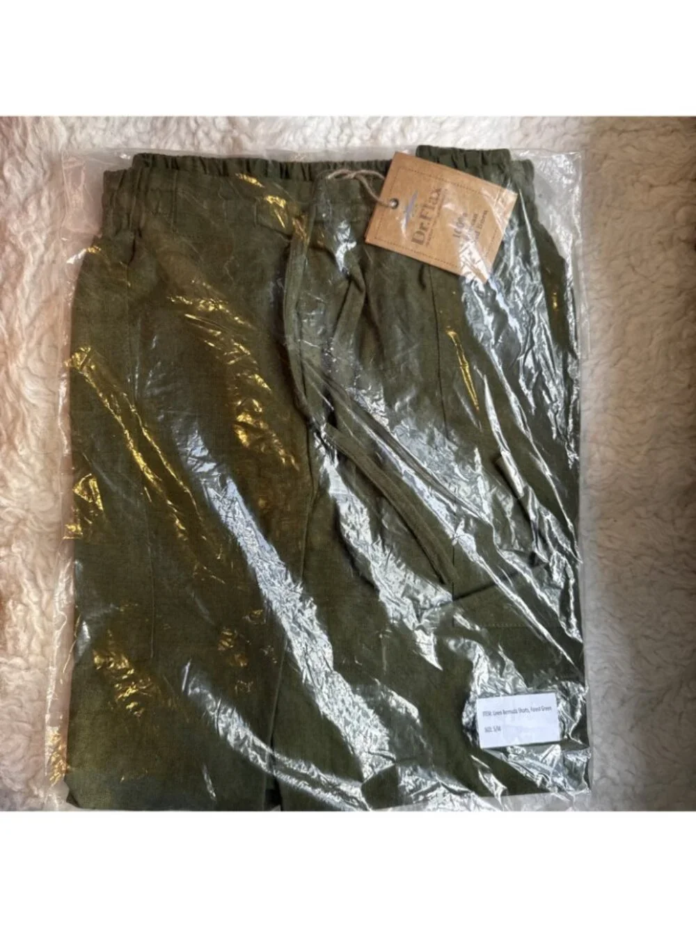 Dr Flax European 100% Linen Bermuda Shorts Mens or Womens S/M Green Pockets NEW